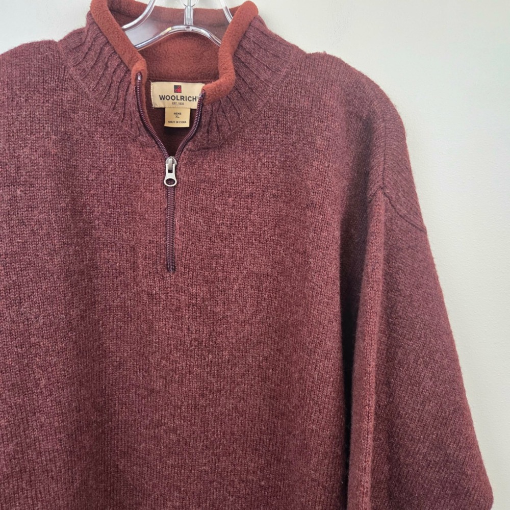 Woolrich Mens XL 100% Wool Quarter Zip Sweater Cabernet Heather 9013 Mock Neck